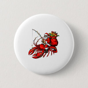 Santa Claus Riding Lobster Lights Christmas Fishin 2 Inch Round Button