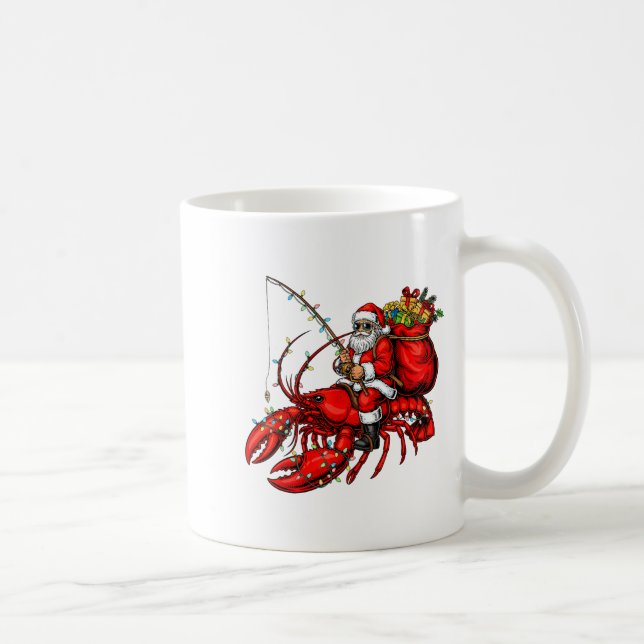 Santa Claus Riding Lobster Lights Christmas Fishin Coffee Mug (Right)