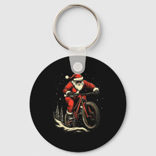 Santa Claus Riding Mountain Bike Christmas Funny M Keychain