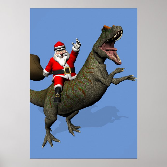 Santa Claus Riding On Allosaurus Poster (Front)