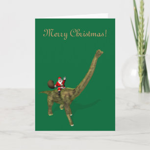 Santa Claus Riding On Brachiosaurus Holiday Card