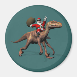 Santa Claus Riding On Deinonychus Magnet