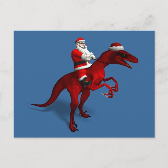 Santa Claus Riding On Dino Holiday Postcard (Front)
