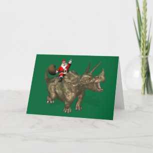 Santa Claus Riding On Dinosaur Holiday Card