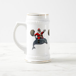 Santa Claus Riding On Dolphin Beer Stein