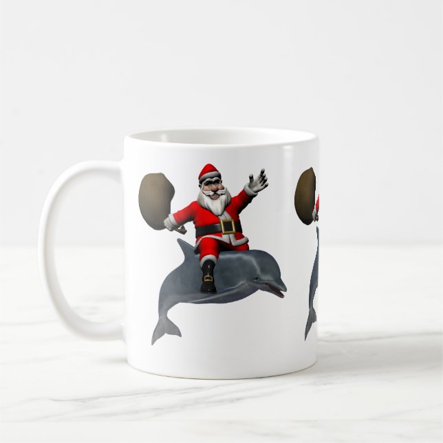 Santa Claus Riding On Dolphin Coffee Mug (Left)