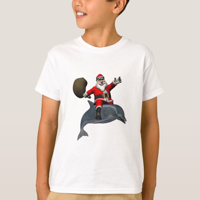 Santa Claus Riding On Dolphin T-Shirt (Front)