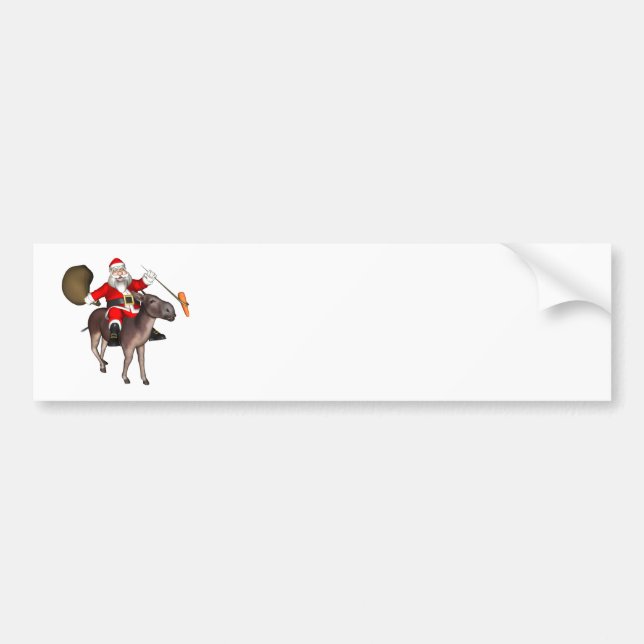 Santa Claus Riding On Donkey Bumper Sticker (Front)