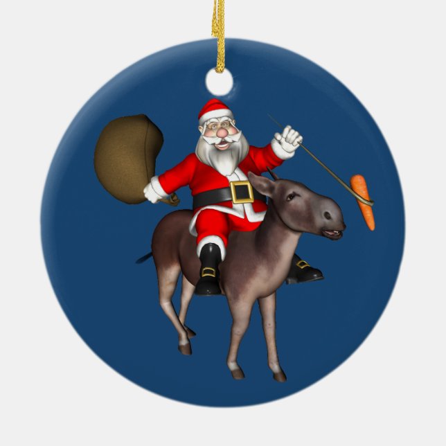 Santa Claus Riding On Donkey Ceramic Ornament (Back)