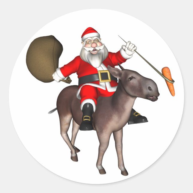 Santa Claus Riding On Donkey Classic Round Sticker (Front)