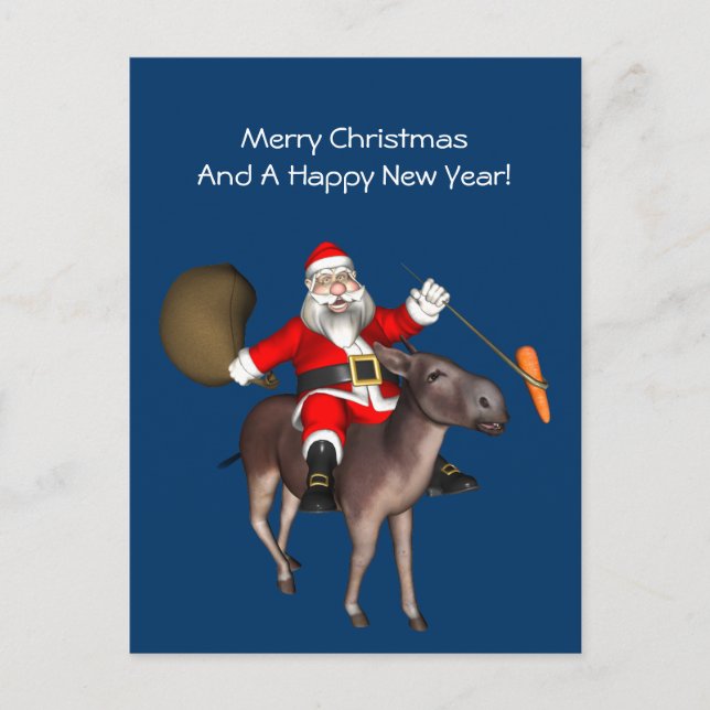 Santa Claus Riding On Donkey Holiday Postcard (Front)