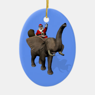 Santa Claus Riding On Elephant Ceramic Ornament