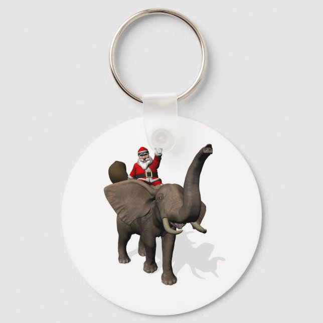 Santa Claus Riding On Elephant Keychain (Front)