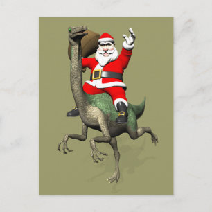 Santa Claus Riding On Gallimimus Holiday Postcard