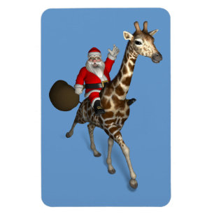 Santa Claus Riding On Giraffe Magnet