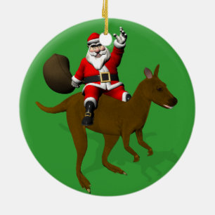Santa Claus Riding On Kangaroo Ceramic Ornament
