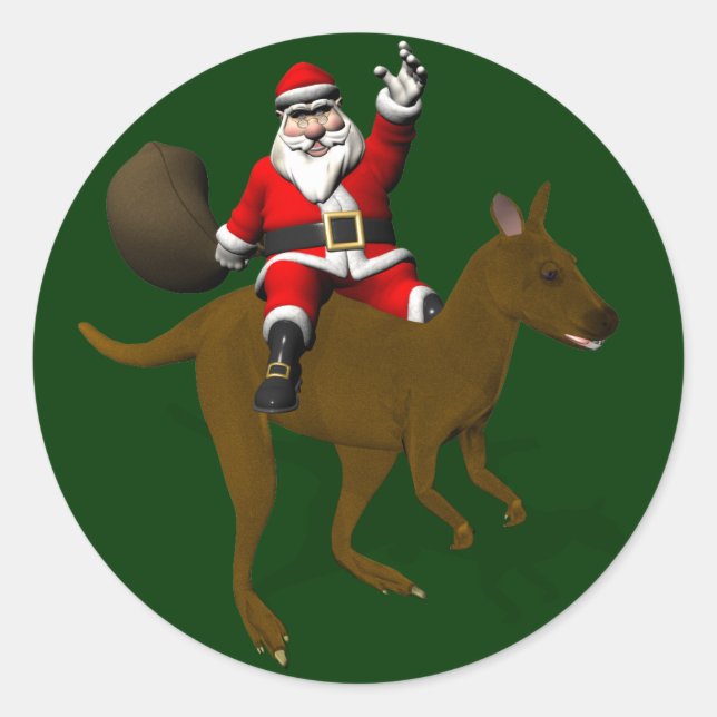 Santa Claus Riding On Kangaroo Classic Round Sticker (Front)
