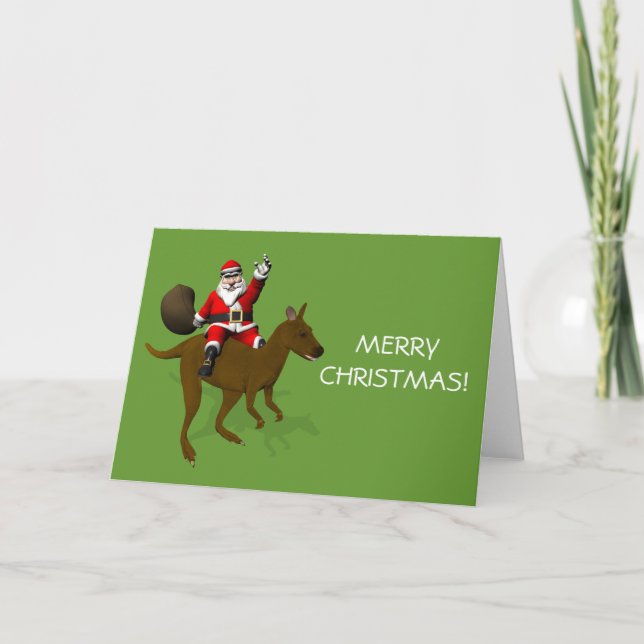 Santa Claus Riding On Kangaroo Holiday Card (Front)