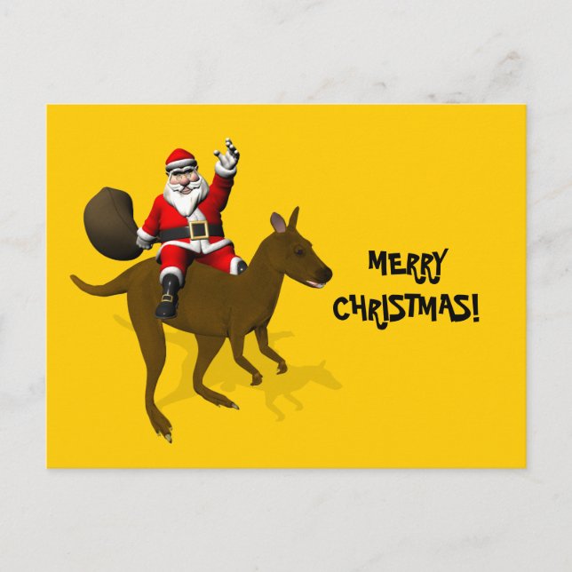 Santa Claus Riding On Kangaroo Holiday Postcard (Front)