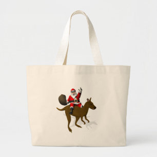 Santa Claus Riding On Kangaroo Large Tote Bag