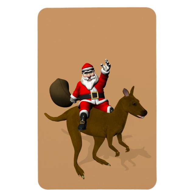 Santa Claus Riding On Kangaroo Magnet (Vertical)
