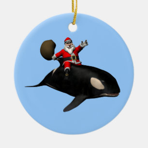 Santa Claus Riding On Killer Whale Ceramic Ornament