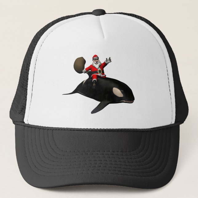Santa Claus Riding On Orca Trucker Hat (Front)