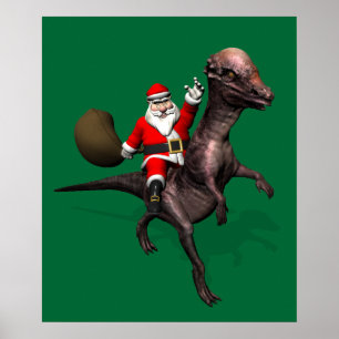 Santa Claus Riding On Pachyosaurus Poster