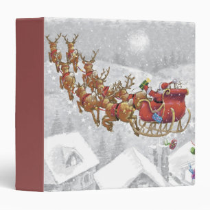 Santa Claus riding on sleigh with gift box Binder