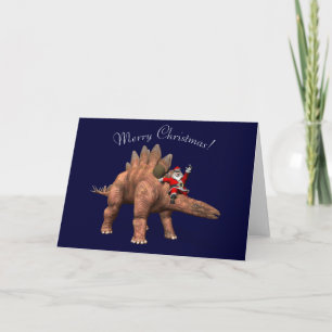 Santa Claus Riding On Stegosaurus Holiday Card