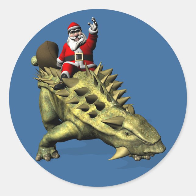 Santa Claus Riding On Talarurus Classic Round Sticker (Front)
