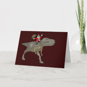 Santa Claus Riding On Trex Holiday Card
