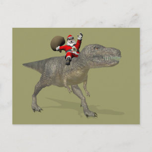 Santa Claus Riding On Trex Holiday Postcard
