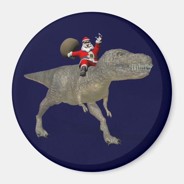 Santa Claus Riding On Trex Magnet (Front)