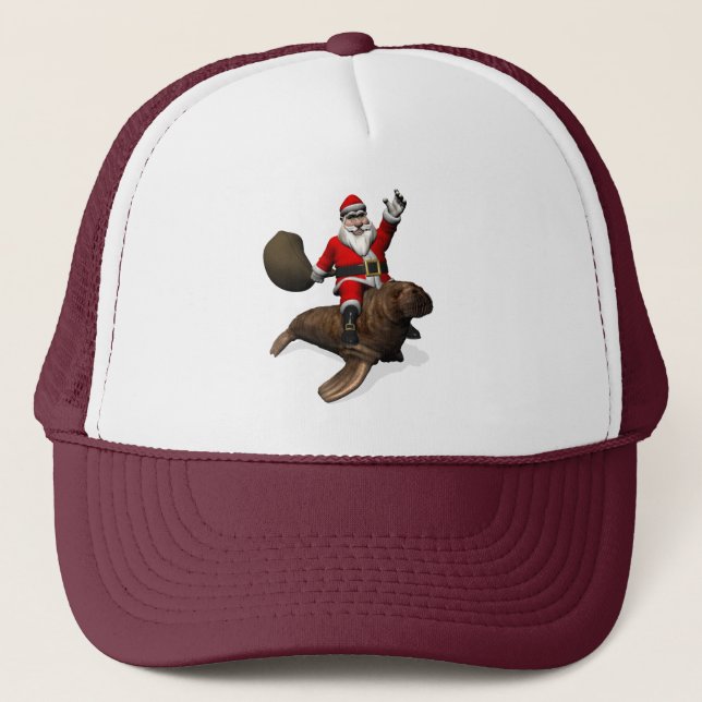 Santa Claus Riding On Walrus Trucker Hat (Front)