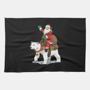 santa claus riding polar bear kitchen towel