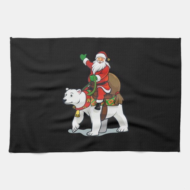 santa claus riding polar bear kitchen towel (Horizontal)