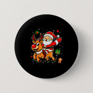 Santa Claus Riding Reindeer Merry Christmas Pajama 2 Inch Round Button