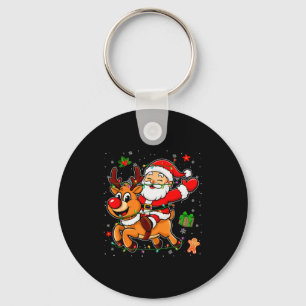 Santa Claus Riding Reindeer Merry Christmas Pajama Keychain