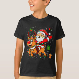 Santa Claus Riding Reindeer Merry Christmas Pajama T-Shirt