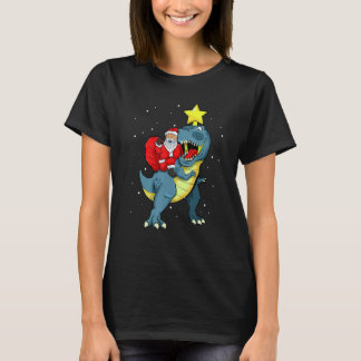 Santa Claus Riding Rex Dinosaur Christmas For Boys T-Shirt