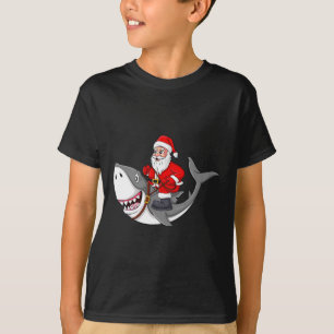 Santa Claus Riding Shark Christmas Boys Girls Kids T-Shirt