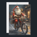 Santa Claus Riding the Bike Christmas Holiday Card<br><div class="desc">santa claus bike christmas,  street cyclist biker bicycle,  ride lifestyle cycle biking,  sport painting merry smile,  happy red xmas holiday ,  santa claus christmas bike</div>
