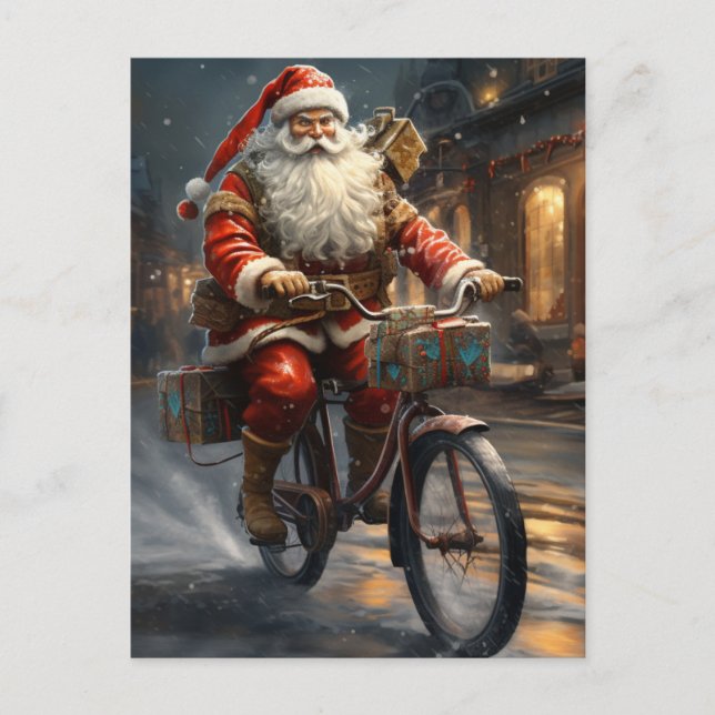 Santa Claus Riding the Bike Christmas Postcard (Front)