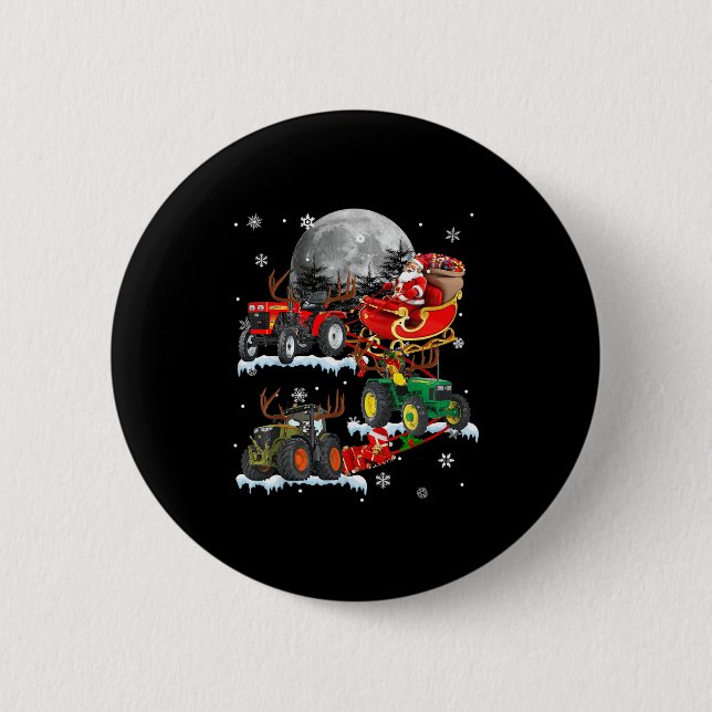 Santa Claus Riding Tractor Sleigh Christmas Tracto 2 Inch Round Button (Front)
