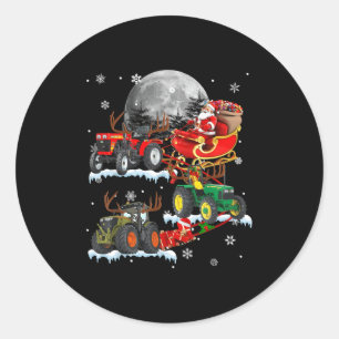 Santa Claus Riding Tractor Sleigh Christmas Tracto Classic Round Sticker