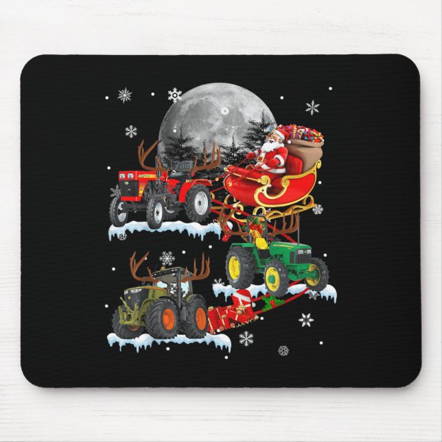Santa Claus Riding Tractor Sleigh Christmas Tracto Mouse Pad (Front)