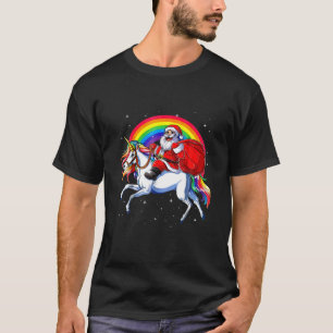 Santa Claus Riding Unicorn Rainbow Christmas Kids T-Shirt