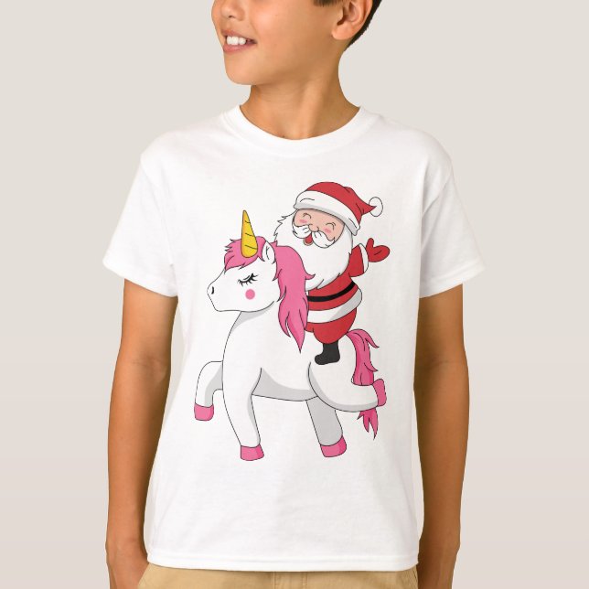 santa claus riding unicorn T-Shirt (Front)