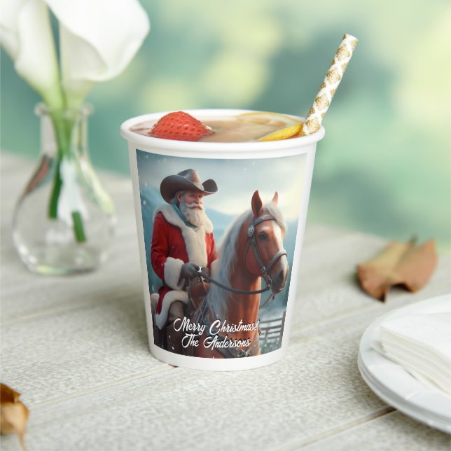Santa Claus Riding Western Christmas Paper Cups (Insitu)